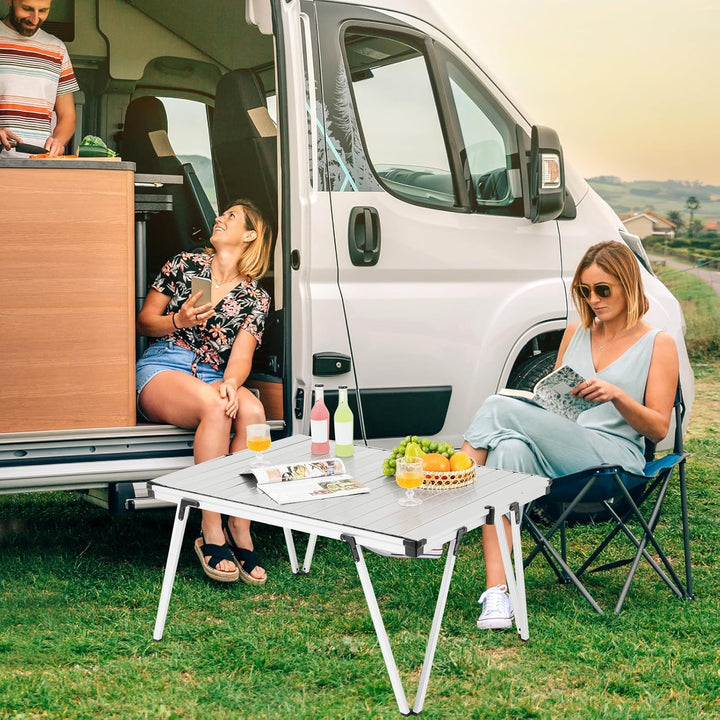 KOMFOTTEU Faltbarer & tragbarer Campingtisch mit Tragetasche, Gartentisch mit Aluminiumplatte, Pickn