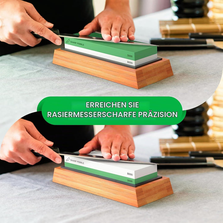 SharpPebble Messerschärfer Schleifstein 2 Seiten Korn 3000/8000 Wasserschleifstein | Wetzstein für M