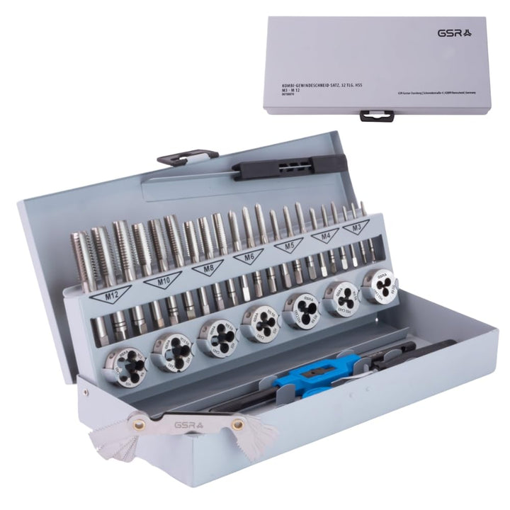 GSR PROFI 32 teilig Gewindeschneider Set metrisch M3 bis M12 HSSG | Handgewindebohrer, Gewindeschnei