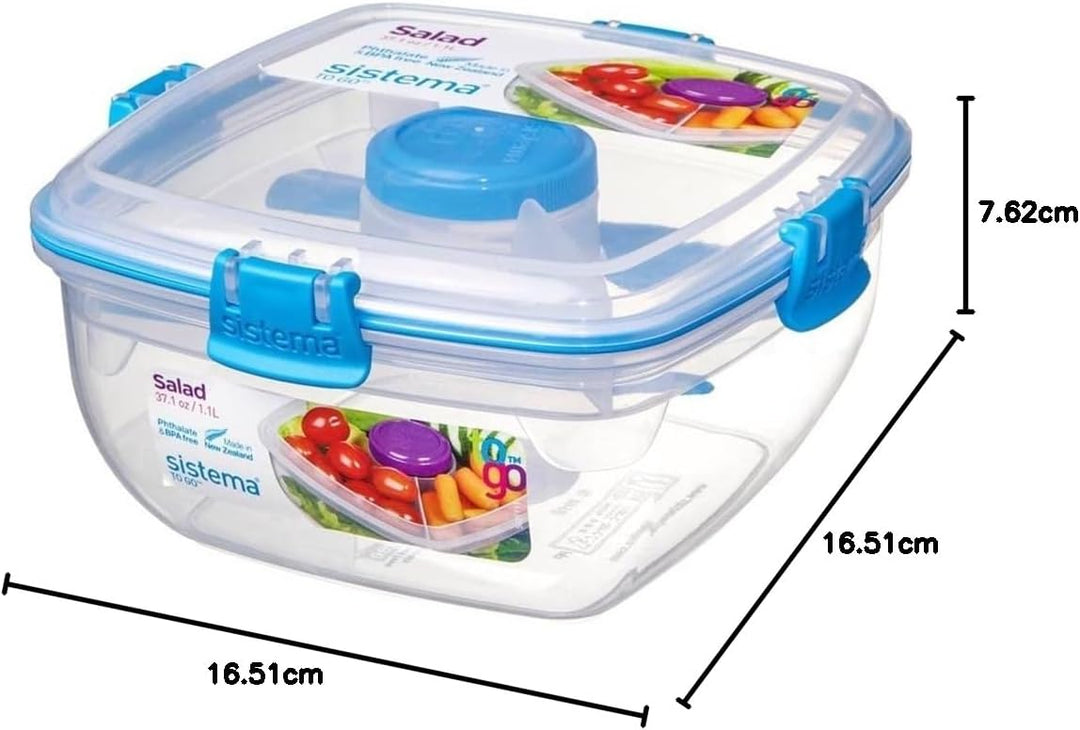 Sistema Salad TO GO Aufbewahrungsdose mit Einsatz | 1,1 L Lunchbox mit Besteck (Gabel und Messer) un