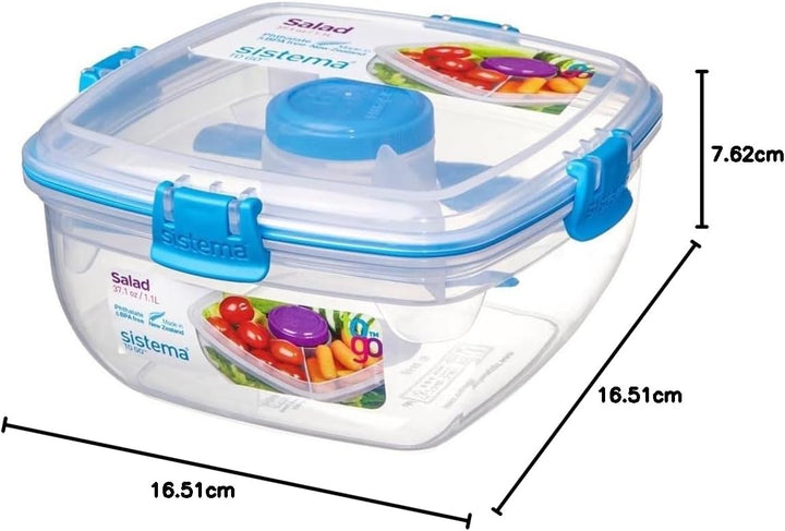 Sistema Salad TO GO Aufbewahrungsdose mit Einsatz | 1,1 L Lunchbox mit Besteck (Gabel und Messer) un