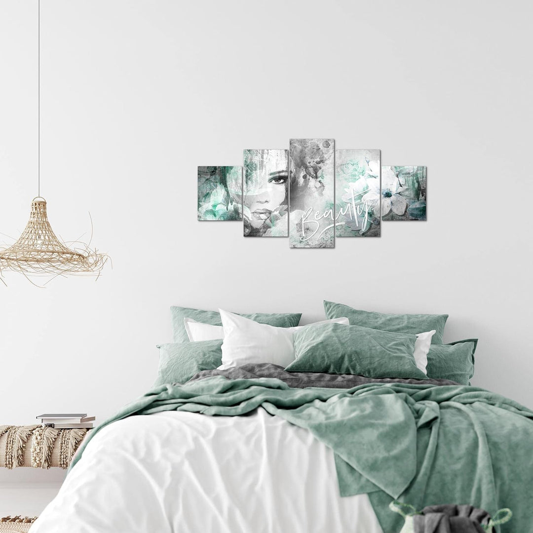 Runa Art Wandbilder Blumen Vintage 5 Teilig Bild auf Vlies Leinwand Deko Wohnzimmer Frau Bunt 039352