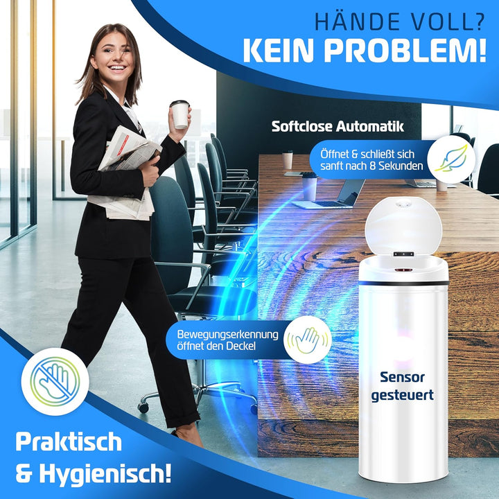 KESSER Automatischer Mülleimer mit Sensor 40 Liter - Elektrischer Abfalleimer aus Edelstahl, Berühru