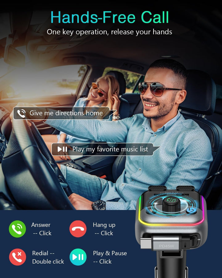 60W Bluetooth 6.0 FM Transmitter Auto, ORIA 4 in 1 Bluetooth Adapter Auto Silber, Silber