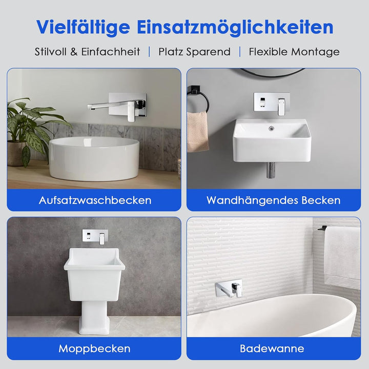 ROVOGO Wandmontage Waschtischarmatur Unterputz mit Schutzkappe, Edelstahl 304 Wasserhahn Bad Einhebe