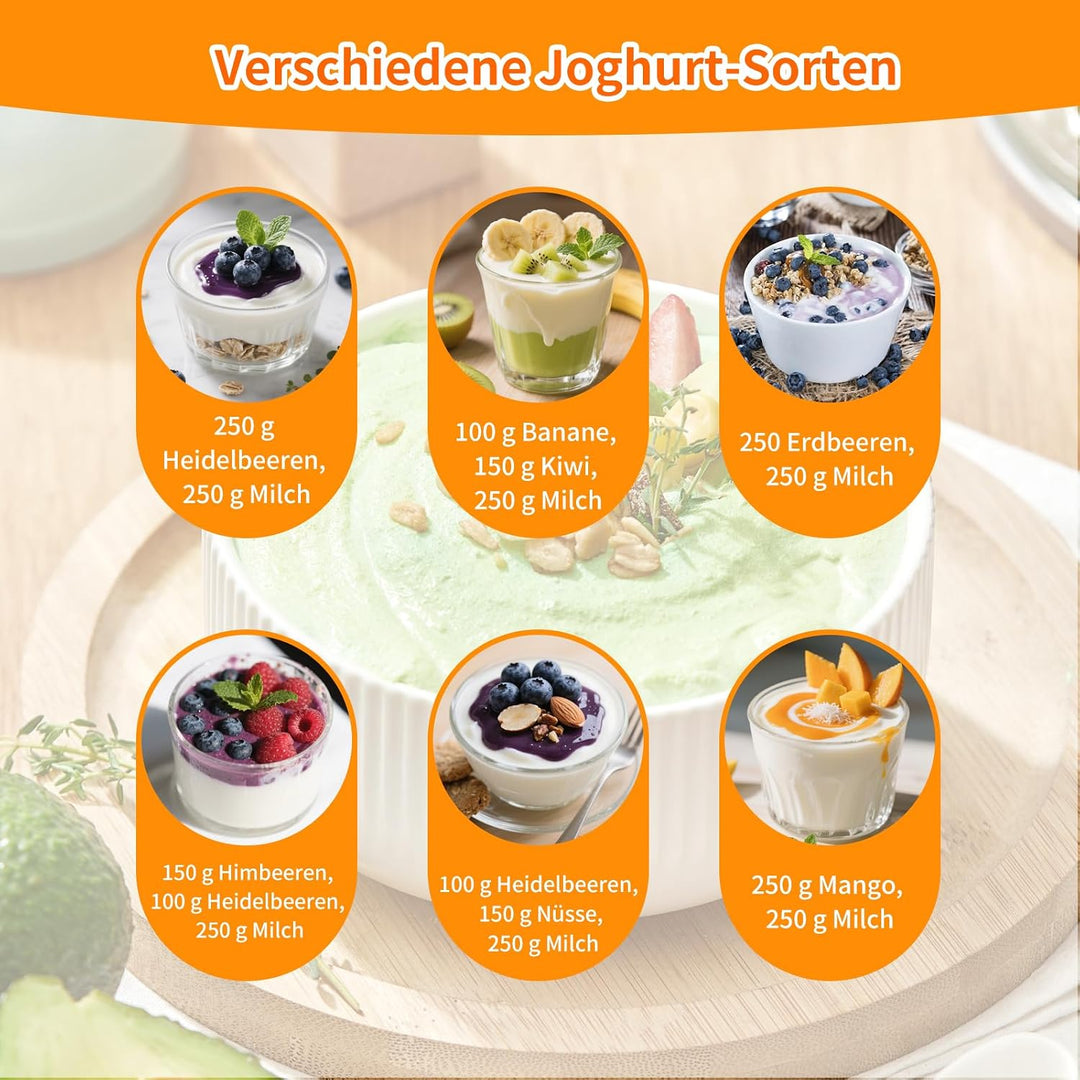 Joghurtbereiter, 2000 ml Automatischer Joghurtmaschine mit 2 Gläsern, Joghurt Maker mit Temperaturre
