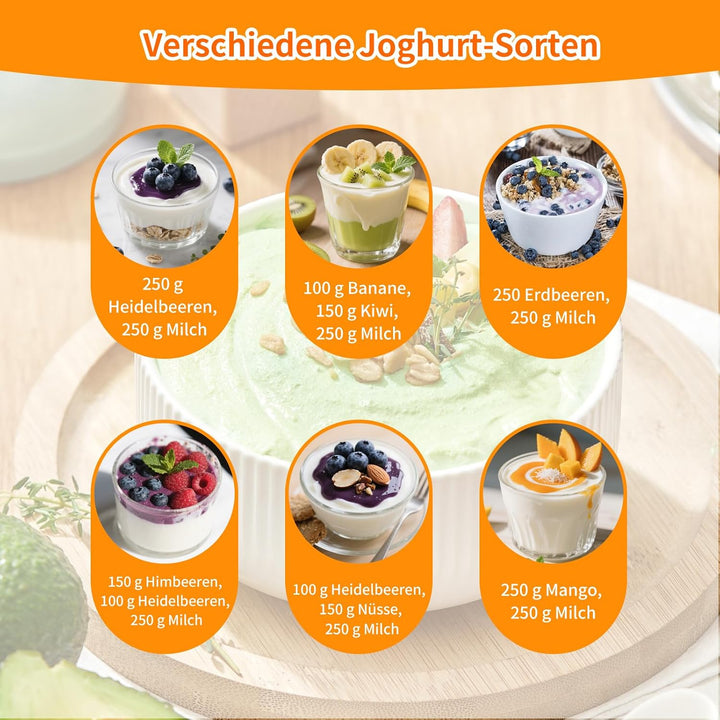 Joghurtbereiter, 2000 ml Automatischer Joghurtmaschine mit 2 Gläsern, Joghurt Maker mit Temperaturre