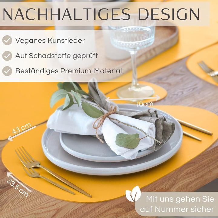 Mahewa® 6er Set Premium Tischset aus Kunstleder - Platzset abwaschbar und wasserdicht - Platzdeckche