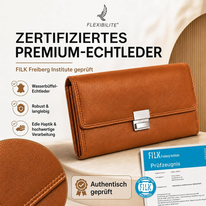 FLEXIBILITE Profi Kellner Geldbörse Profi Wasser Büffel [2025] Echt Leder RFID (18,5 x 9,5 x 4,5cm B