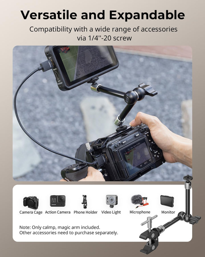 SmallRig Klemme mit 0,64 cm und 0,95 cm Gewinde und 24,8 cm verstellbarer Reibungsarm; Magischer Arm