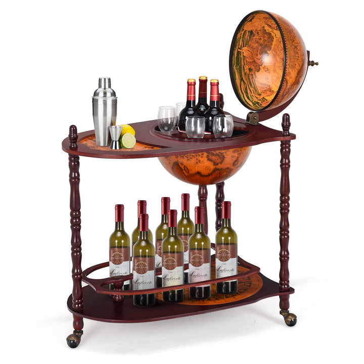 KOMFOTTEU Globus Bar Barwagen, Minibar mit Rollen, Weinregal mit Klassischem Design, Cocktailbar Bar