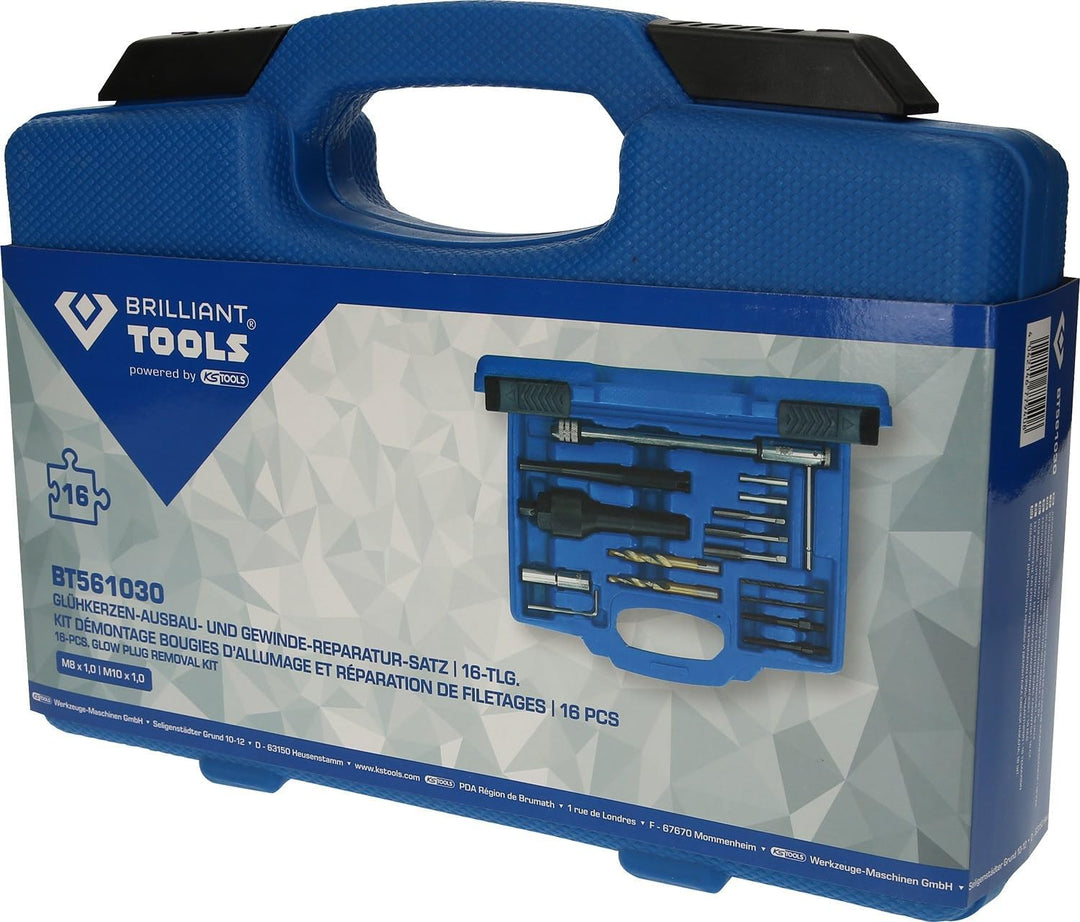 BRILLIANT TOOLS BT561030 Glühkerzen-Ausbau- und Gewinde-Reparatur -Satz | 16-tlg. [Powered by KS TOO