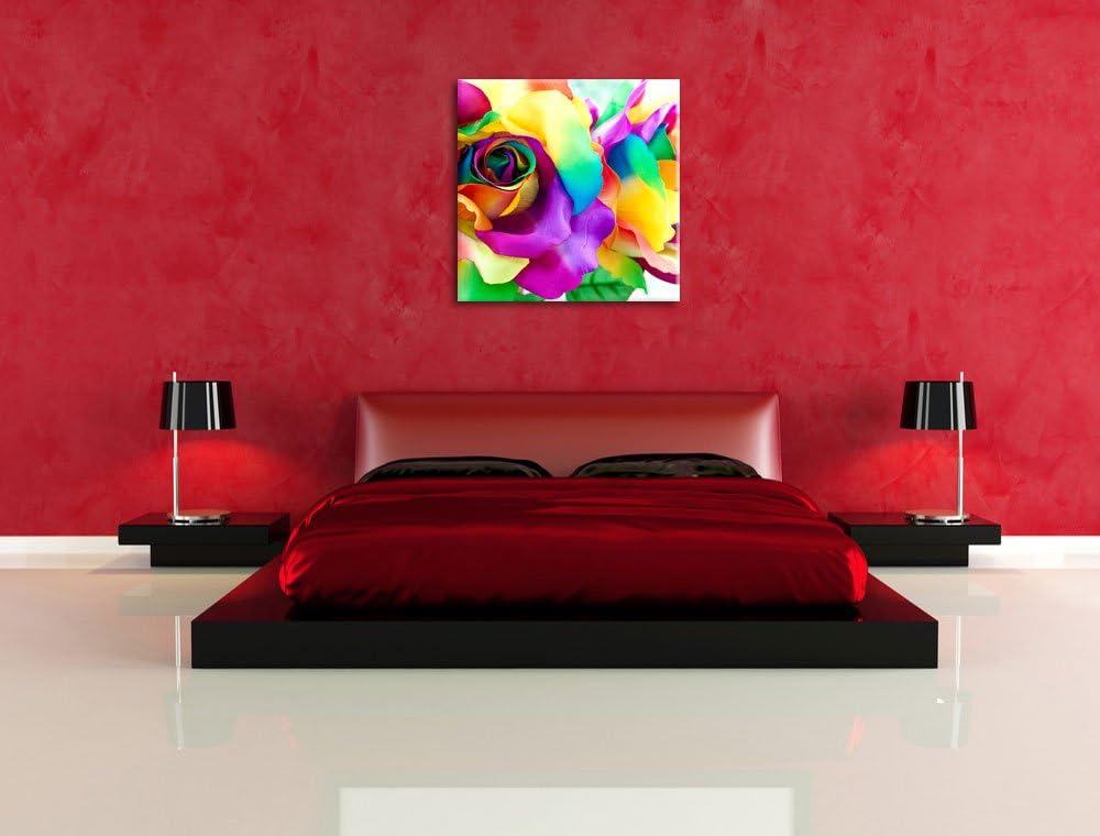Kunterbunte Rosen, Format: 70x70 auf Leinwand, XXL riesige Bilder fertig gerahmt mit Keilrahmen, Kun