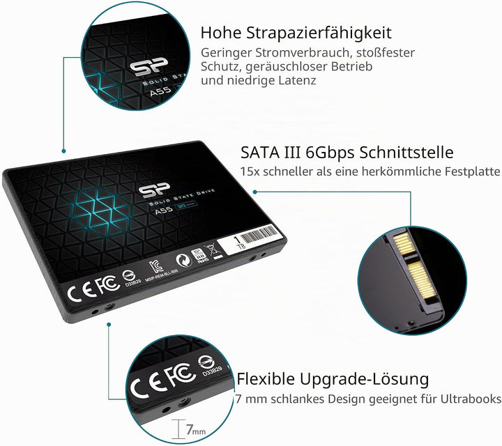 Silicon Power 2-Pack 1TB SSD 3D NAND A55 SLC Cache Performance Boost SATA III 2.5" 7mm (0.28") Inter