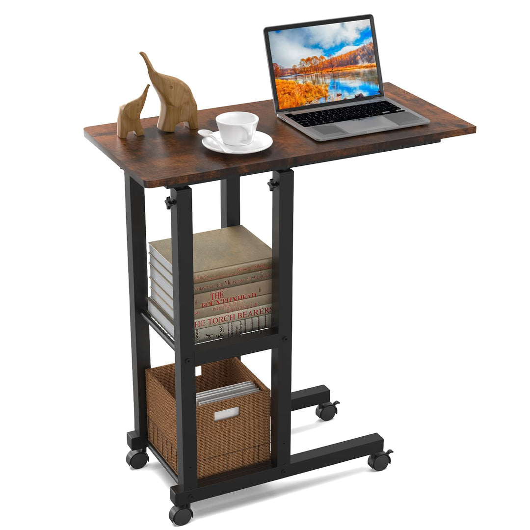 PIPIPOXER Beistelltisch mit Rollen, 60cm x 30 cm Sofatisch mit Rollen, Laptoptisch Höhenverstellbar