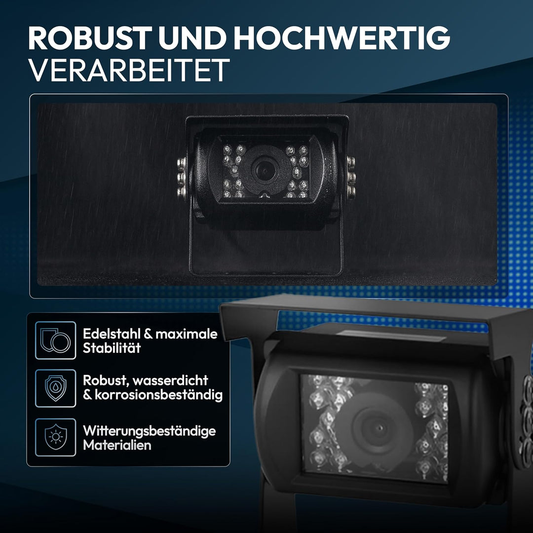 VSG24 Rückfahrkamera Set für Wohnmobile &amp; Camper mit 2 Kameras und 7 Zoll Monitor – kabelgebunden, w