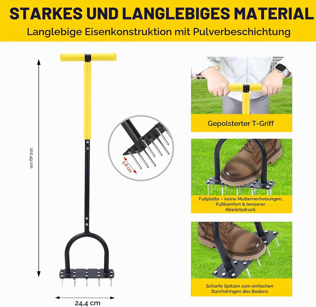 ROCKY&amp;CHAO Rasenlüfter Aerifizierer für Rasen –Mini Manuelles Rasenbelüften Gerät mit 15 Spikes, T-G