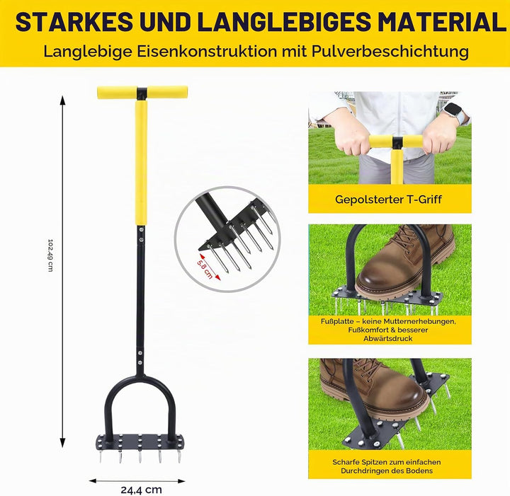 ROCKY&amp;CHAO Rasenlüfter Aerifizierer für Rasen –Mini Manuelles Rasenbelüften Gerät mit 15 Spikes, T-G