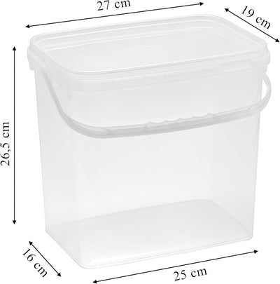 Nipter Eimer mit Deckel 10l, transparent, 10,6 Liter Eimer rechteckig, lebensmittelcht, 5 Stück 10L