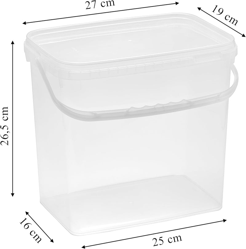 Nipter Eimer mit Deckel 10l, transparent, 10,6 Liter Eimer rechteckig, lebensmittelcht, 5 Stück 10L