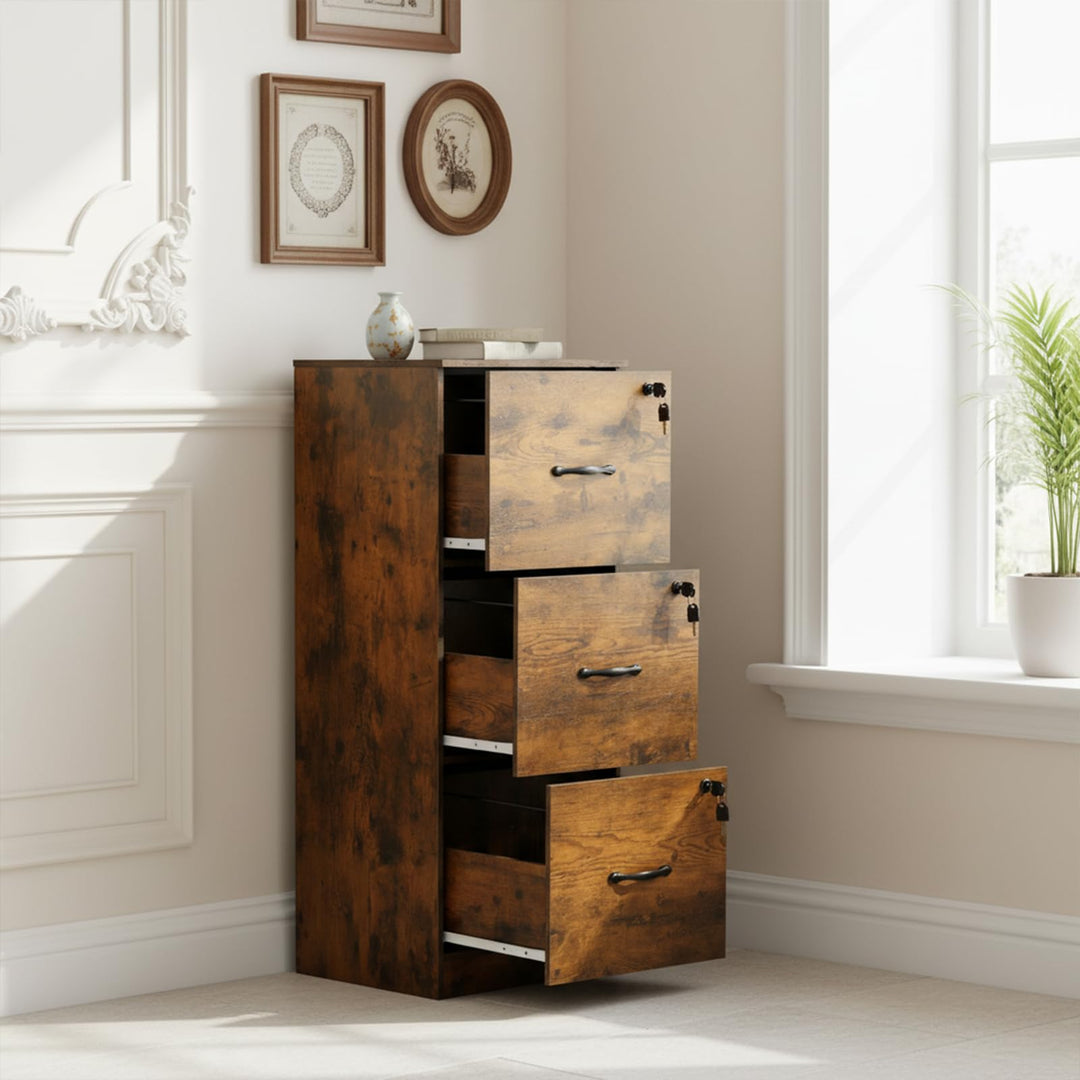 Aktenschrank Abschliessbar, Büroschrank Holz mit 3 Schubladen, Mehrzweckschrank 40 cm Breit, Schubla