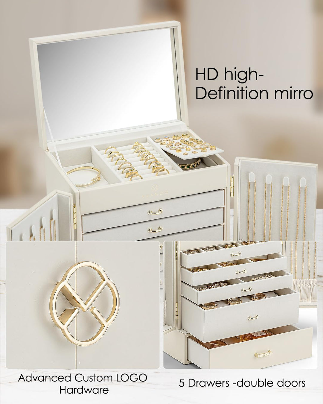 Vlando Schmuckkasten Gross, Französisches Schmuckkästchen 6 Ebenen, Schmuck Organizers Gross XXL mit