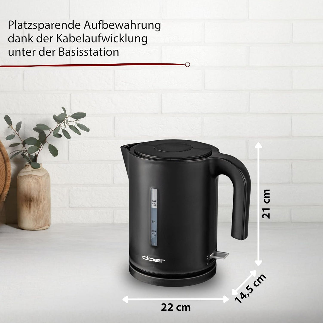 Cloer 4120 Wasserkocher, 2200 W, grosse Wasserstandsanzeige, Trockengeh- und Überhitzungsschutz, 1,2