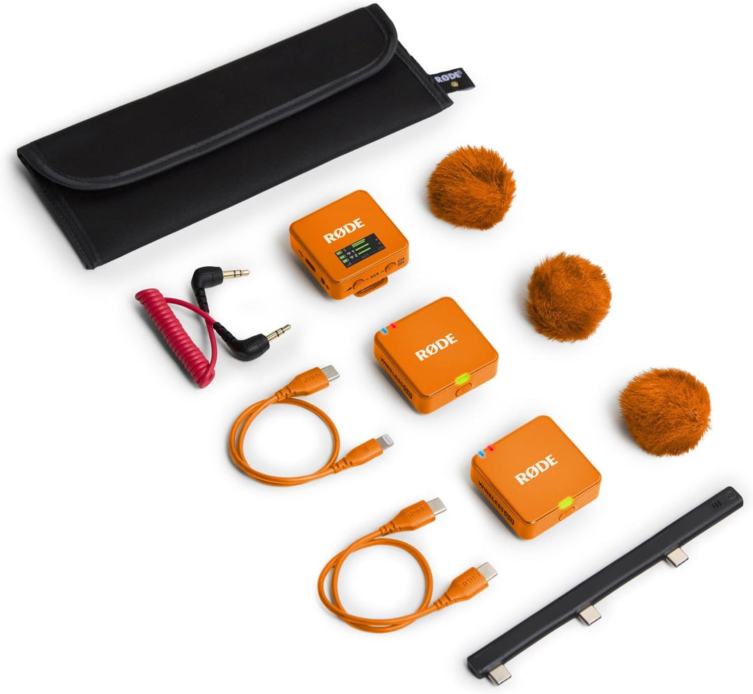 Rode Wireless GO Gen 3 Drahtloses 2-Kanal Mikrofon-Funksystem Orange mit Interview GO Handadapter Or