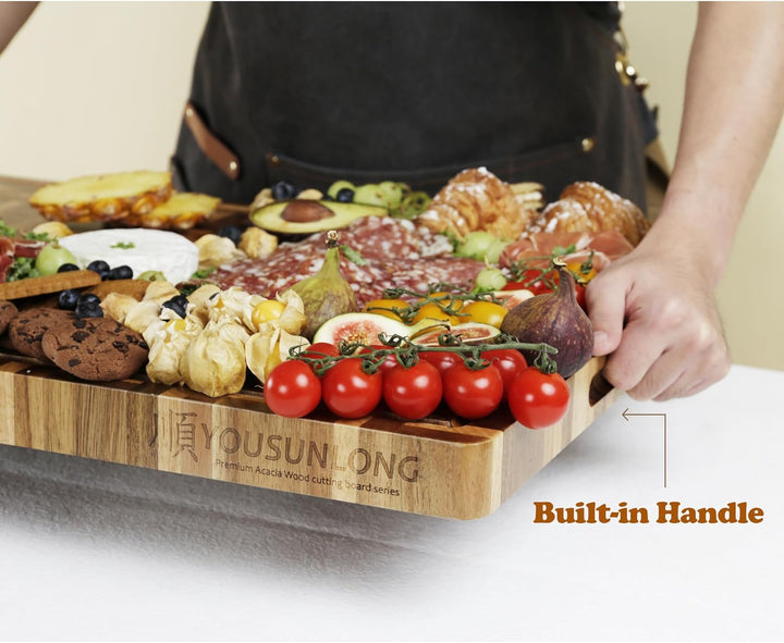 YOUSUNLONG Schneidebrett XXL Gross Akazienholz gemischt mit Eiche - 61x46x3.8 cm - Reversible Metzge