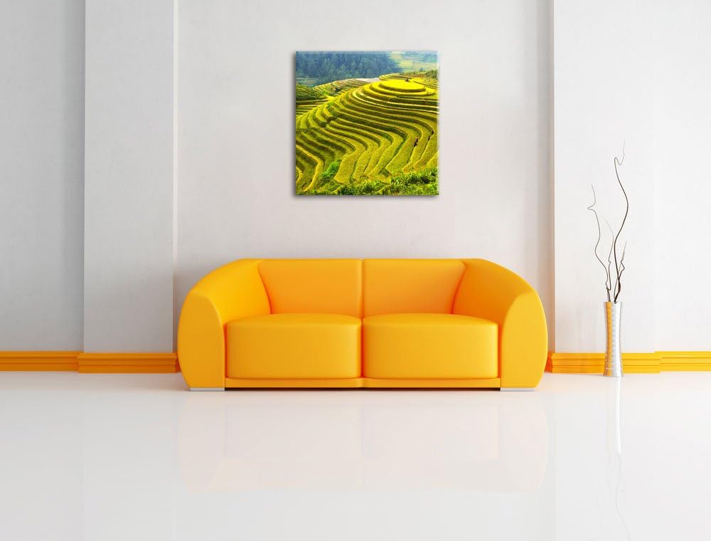 Pixxprint Chinesische Reisplantagen Treppenfelder, Format: 70x70 auf Leinwand, 70x70