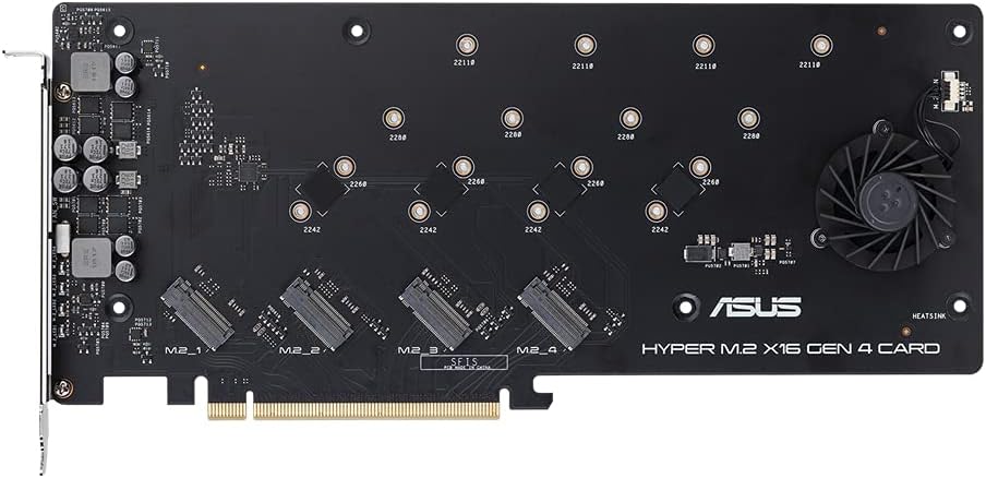 ASUS Hyper M.2 x16 Gen 4 (PCIe 4.0/3.0) unterstützt 4X NVMe M.2 Geräte (2242/2260/2280/22110) bis zu