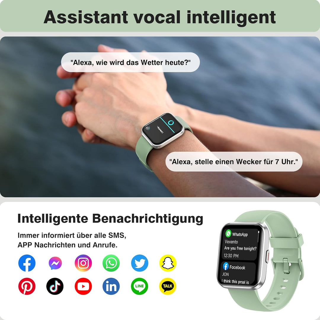 aeac Smartwatch Herren Damen, 1.85" Smart Watch mit Telefonfunktion/Whatsapp, Fitnessuhr Tracker mit