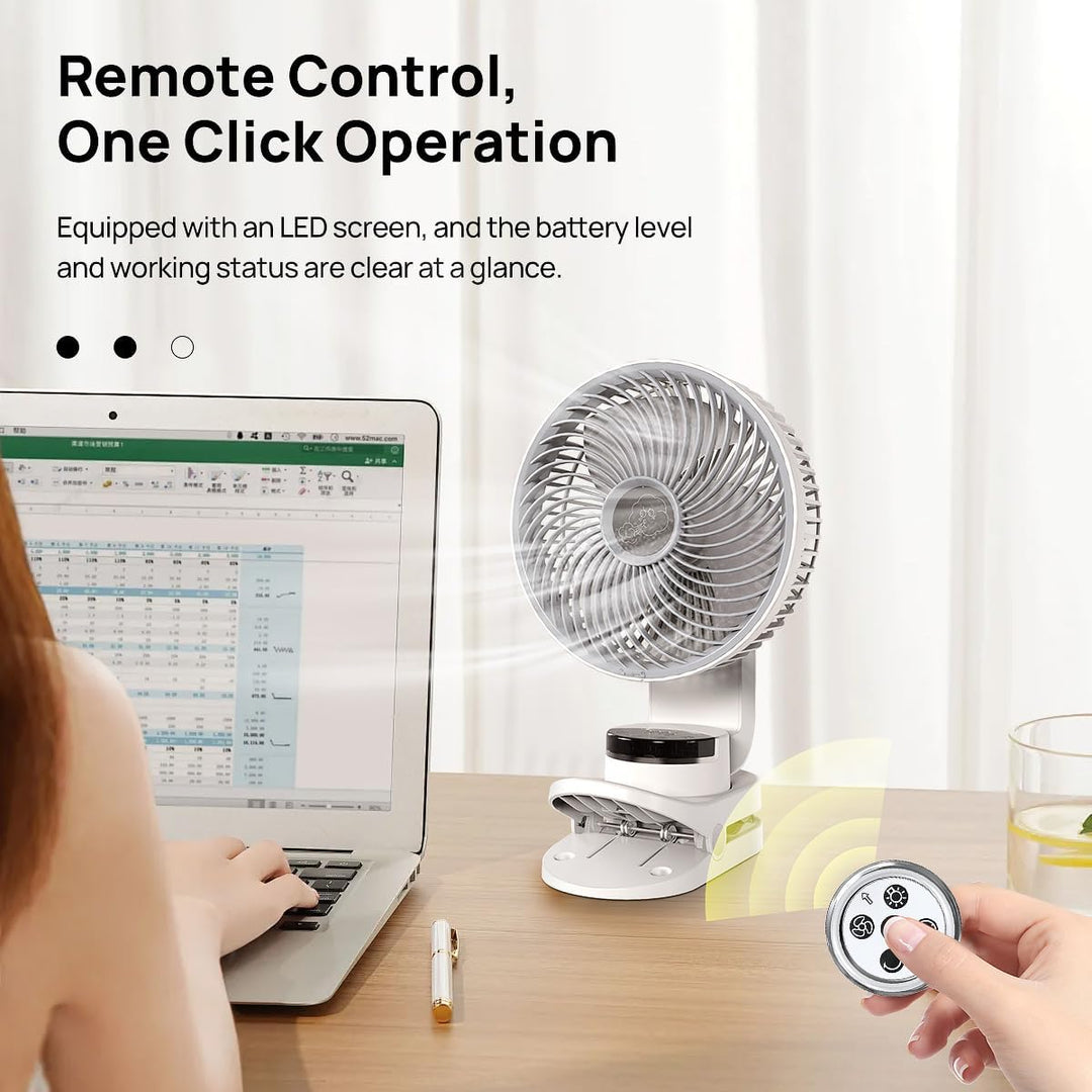 10000mAh Mini USB Clip Ventilator mit akku,3 in 1 Clip Fan Tischventilator mit Led Anzeige, 360°Dreh