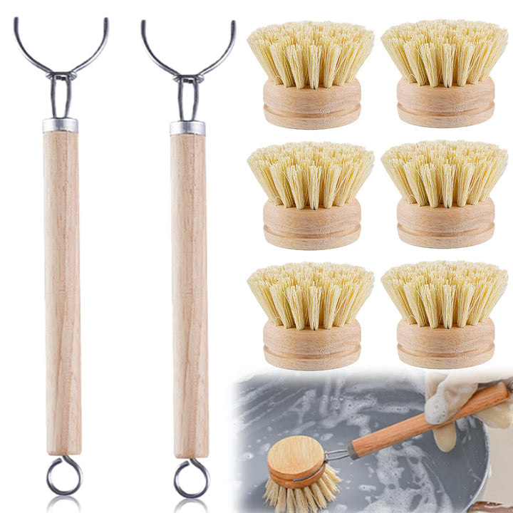 Spülbürste Holz Mit Wechselkopf, Spülbürste Holz Set, Bürste Küchenbürste Mit Naturfaser, Abwaschbür