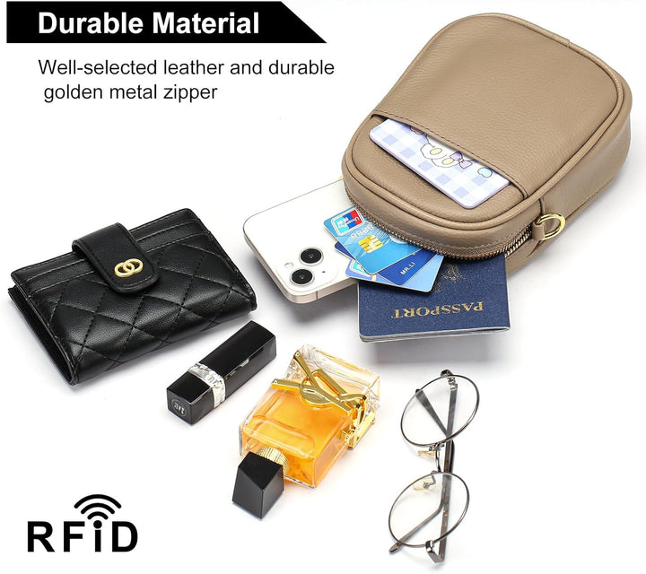 SENDEFN Handy Umhängetasche Damen, Leder Handytasche zum Umhängen Geldbörse Damen, Brieftasche mit V