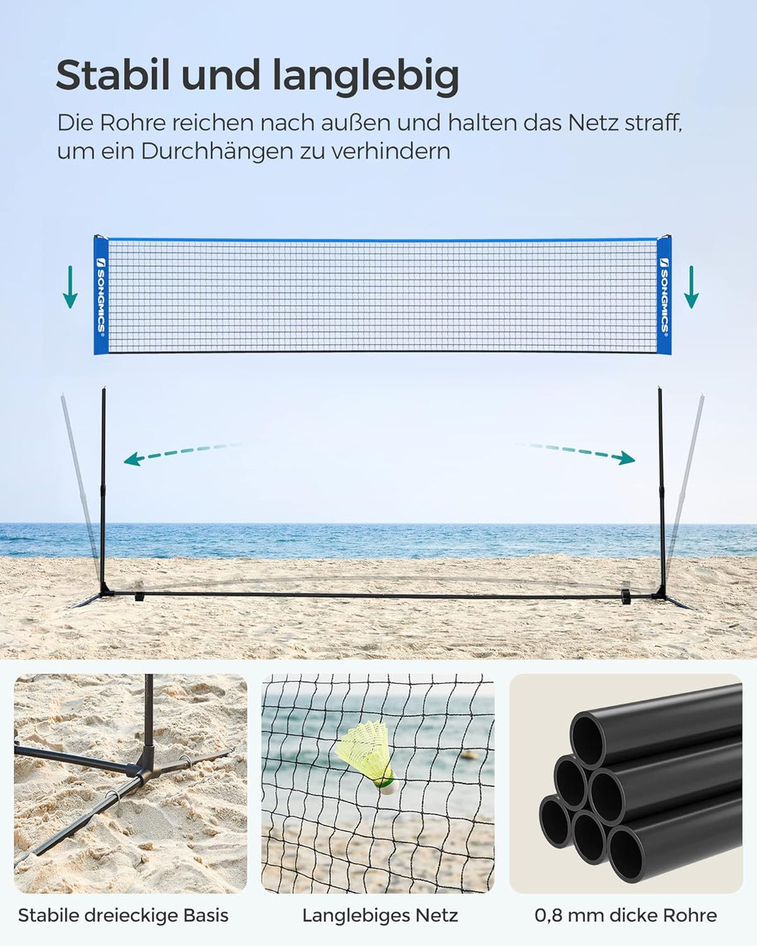 SONGMICS Badmintonnetz, faltbar, einfach zu montieren, leicht zu transportieren, höhenverstellbar (1
