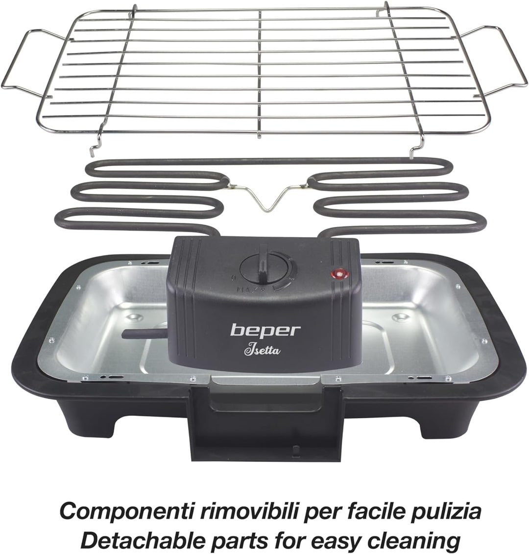 Beper BT.410 Tischgrill Elektrisch, Rauchfreier, 2000 Watt-Elektrogrill, Antihaftbeschichtete Grillf