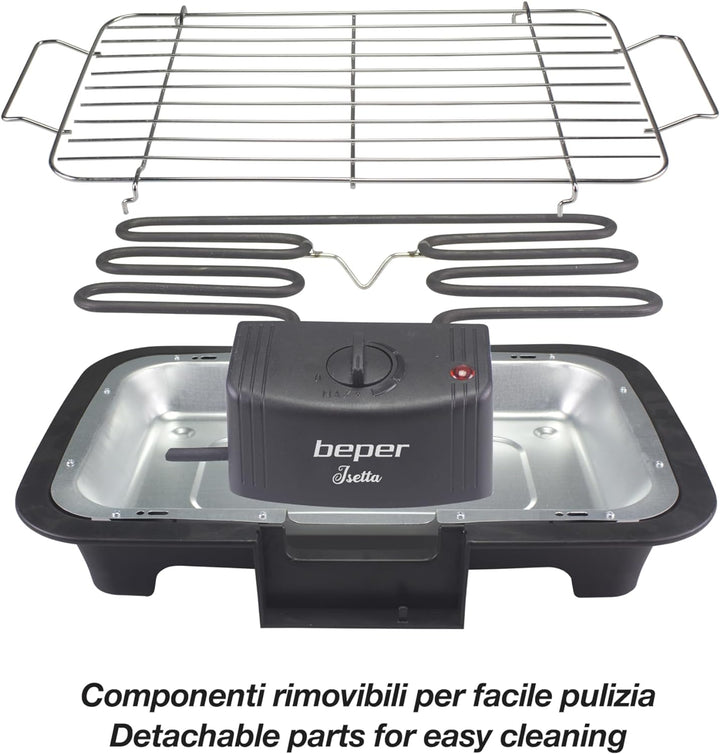 Beper BT.410 Tischgrill Elektrisch, Rauchfreier, 2000 Watt-Elektrogrill, Antihaftbeschichtete Grillf