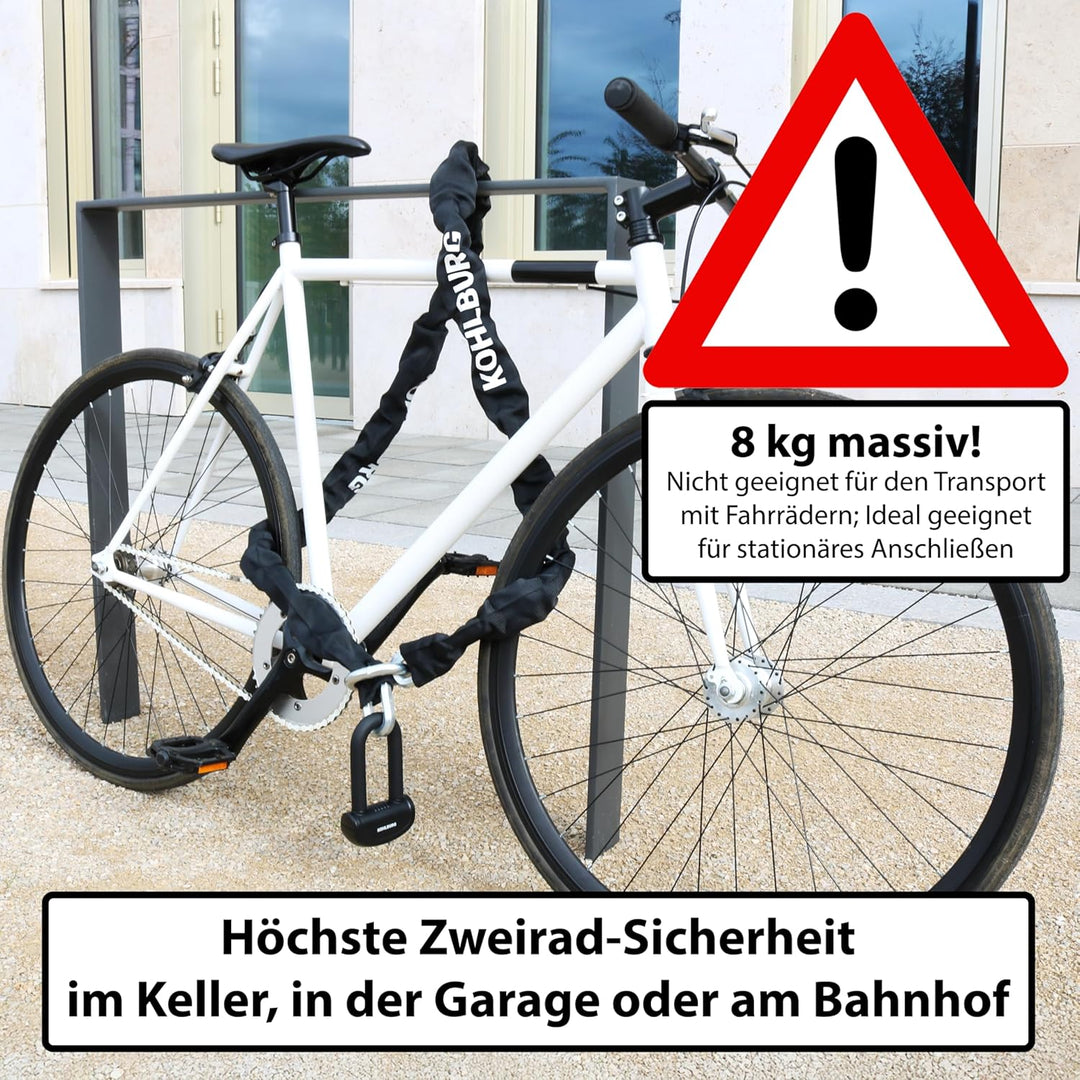KOHLBURG 8kg massives 210cm VdS Sicherheits- Motorradschloss Typ Alcatraz, 13mm Spezialstahl-Kette,