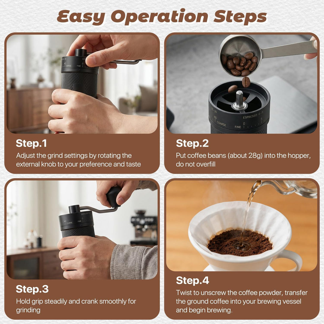 Manuelle Kaffeemühle mit 40 extern einstellbaren Mahlstufen, tragbare Kaffeemühle für Espresso, Pour