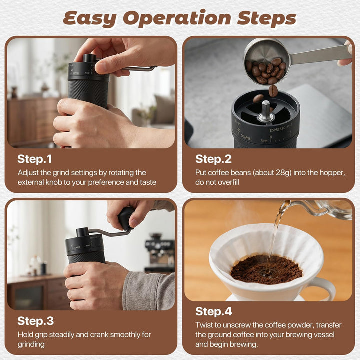 Manuelle Kaffeemühle mit 40 extern einstellbaren Mahlstufen, tragbare Kaffeemühle für Espresso, Pour