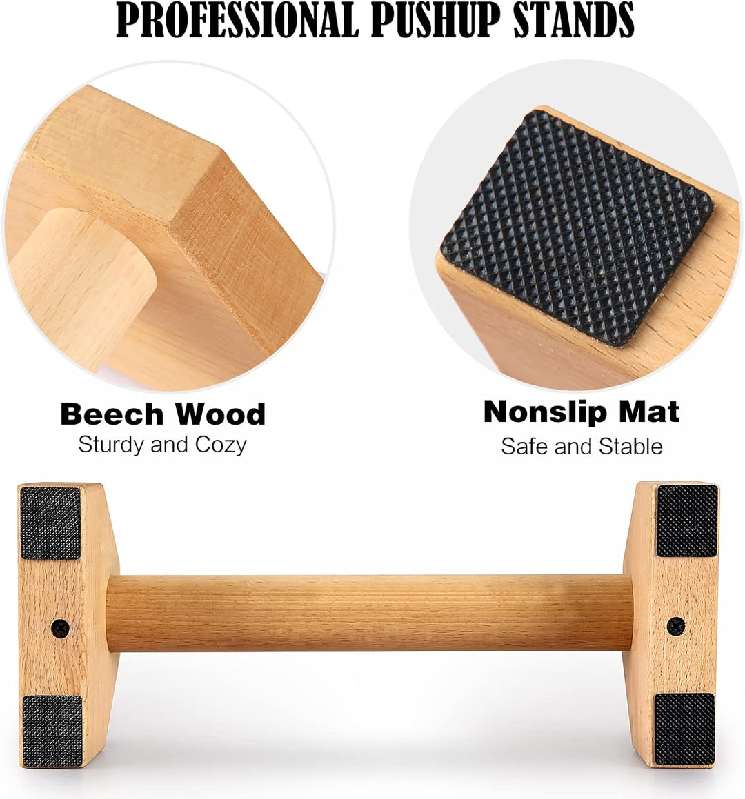 AnExer Wooden Push-Up Handles, Parallettes für Calisthenics, rutschfeste Push-up Bars Joint-Friendly