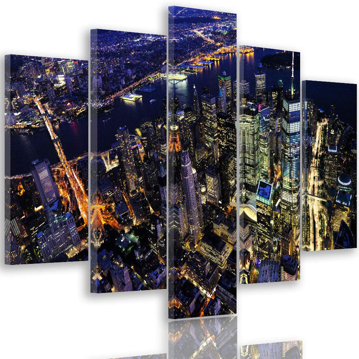 Feeby Leinwandbild 5 Teilig Stadt City Bild Wanddeko Landschaft Architektur bunt 150x100 cm Leinwand