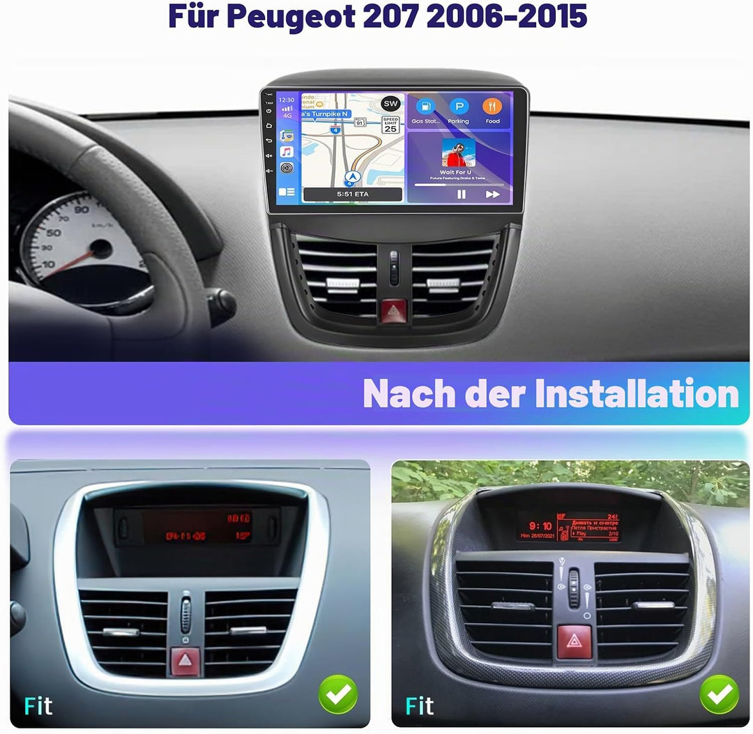 8 Core 4+64GB Android Autoradio Wireless Carplay für Peugeot 207 2006-2015, Hikity 9 Zoll Touch Disp