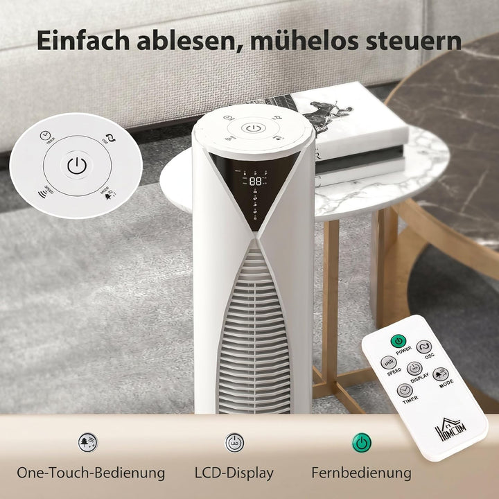 HOMCOM Turmventilator mit Fernbedienung 70° oszillierender 96 cm Standventilator mit LED Anzeige 4 M