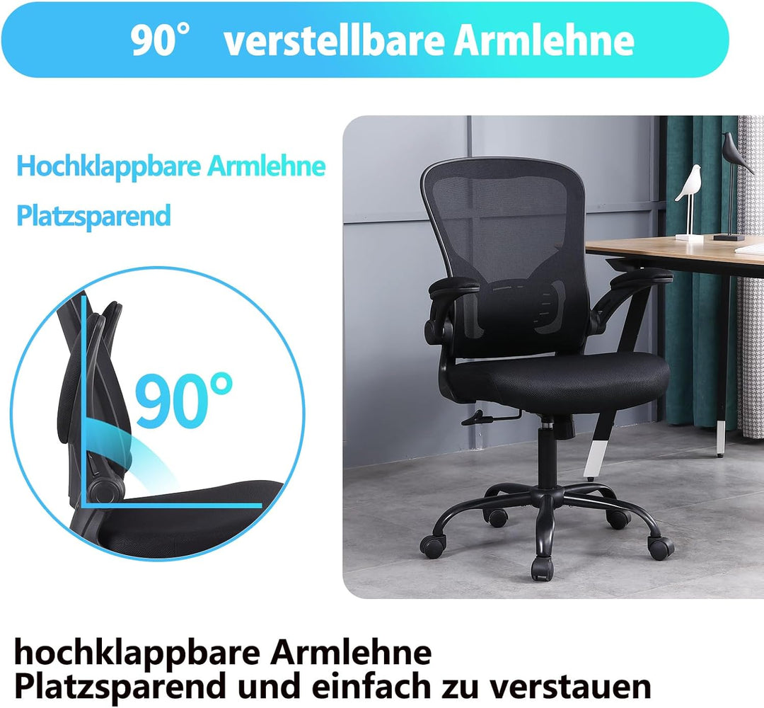 Youhauchair Bürostuhl, Bürostuhl Ergonomisch mit Hochklappbaren Armlehnen, Schreibtischstuhl mit Len