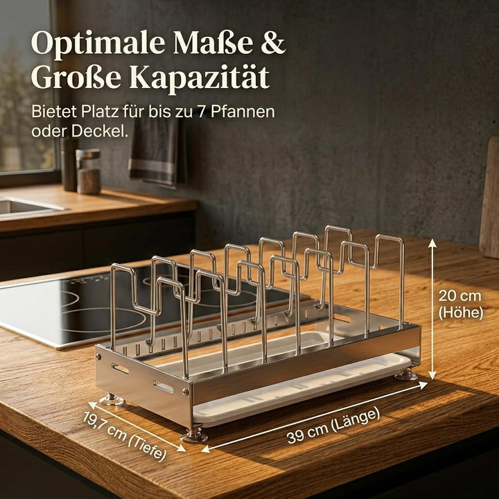 Topfdeckelhalter & Pfannen-Organizer, Edelstahl, 39x20x20cm | Küchen-Aufbewahrung für Arbeitsplatte