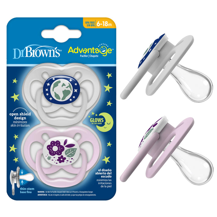 Dr. Brown's Advantage Baby-Schnuller, leuchtet im Dunkeln, 6–18 Monate, Rosa, 2 Stück Braun,Rosa 6 -