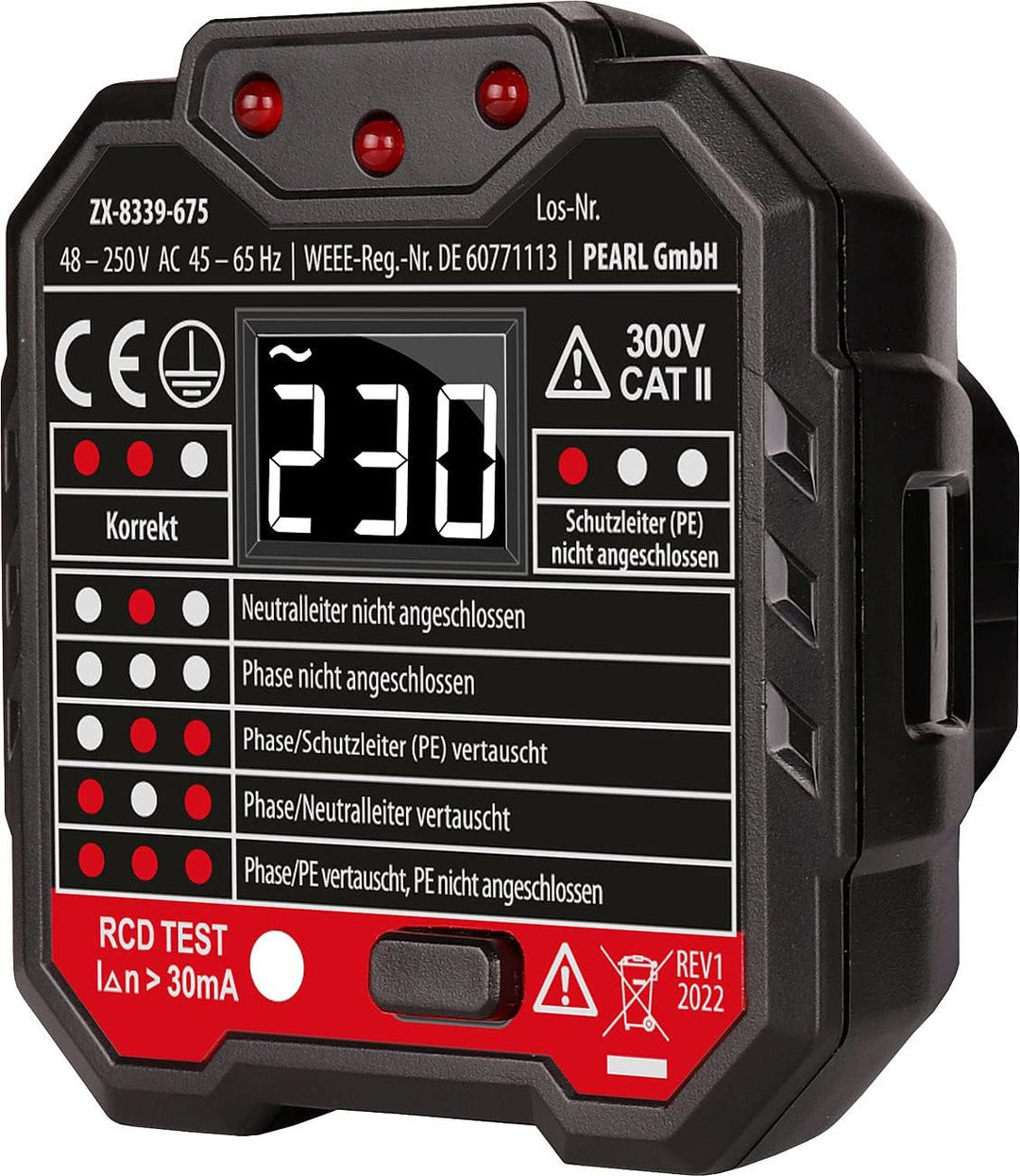 revolt Tester für Steckdose: 2er-Set Steckdosentester, LCD-Display, RCD-Test, LED-Anzeige, 48-250 V
