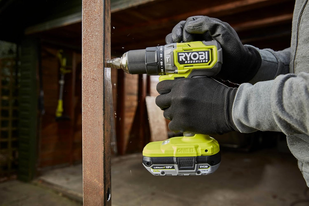 RYOBI 18 V ONE+ Brushless Akku-Schlagbohrschrauber, 54 Nm Drehmoment, inkl. 2x 2,0 Ah Akku und 2,0 A